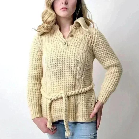 Gaeltarra Pure Wool Aran Knit Vintage Fisherman Sweater - S - Picture 2 of 7